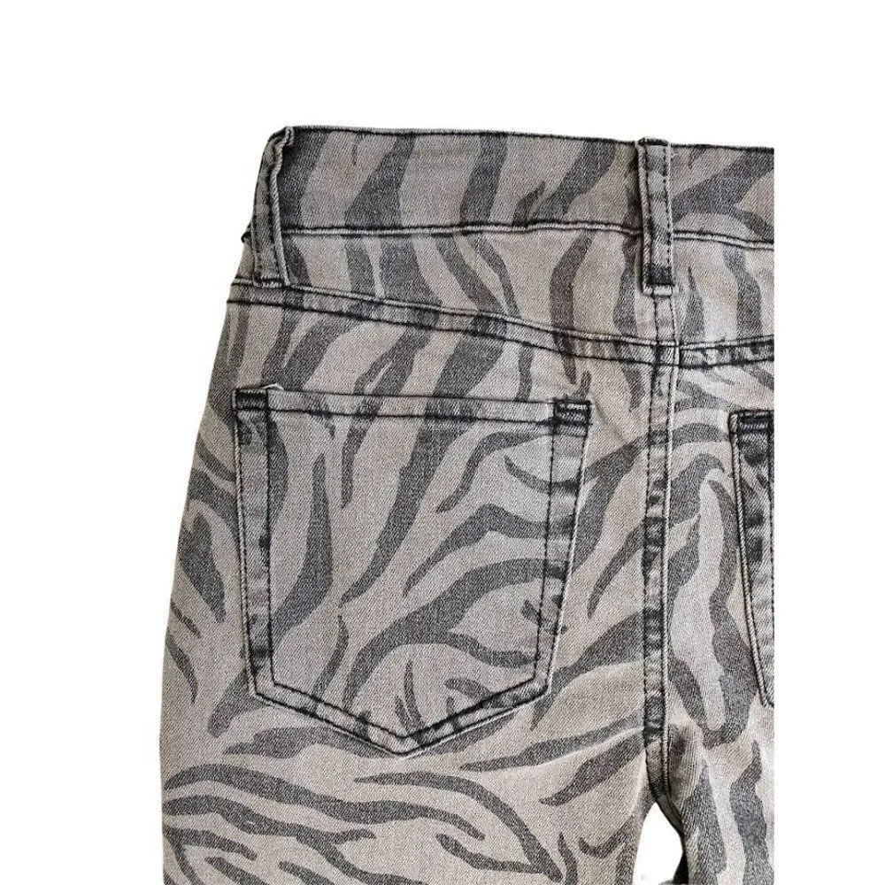 Skinny Ankle Jeans Juniors' 1 25 XS Gray Zebra Animal Print Stretchy Pockets NEW